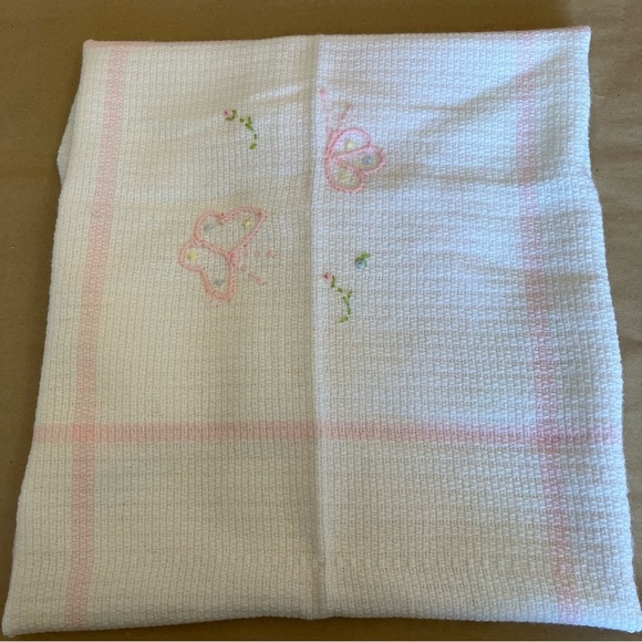 Other - VTG NOS The Three Weavers Hand-Woven Pink Baby Blanket Embroidered Butterfly
